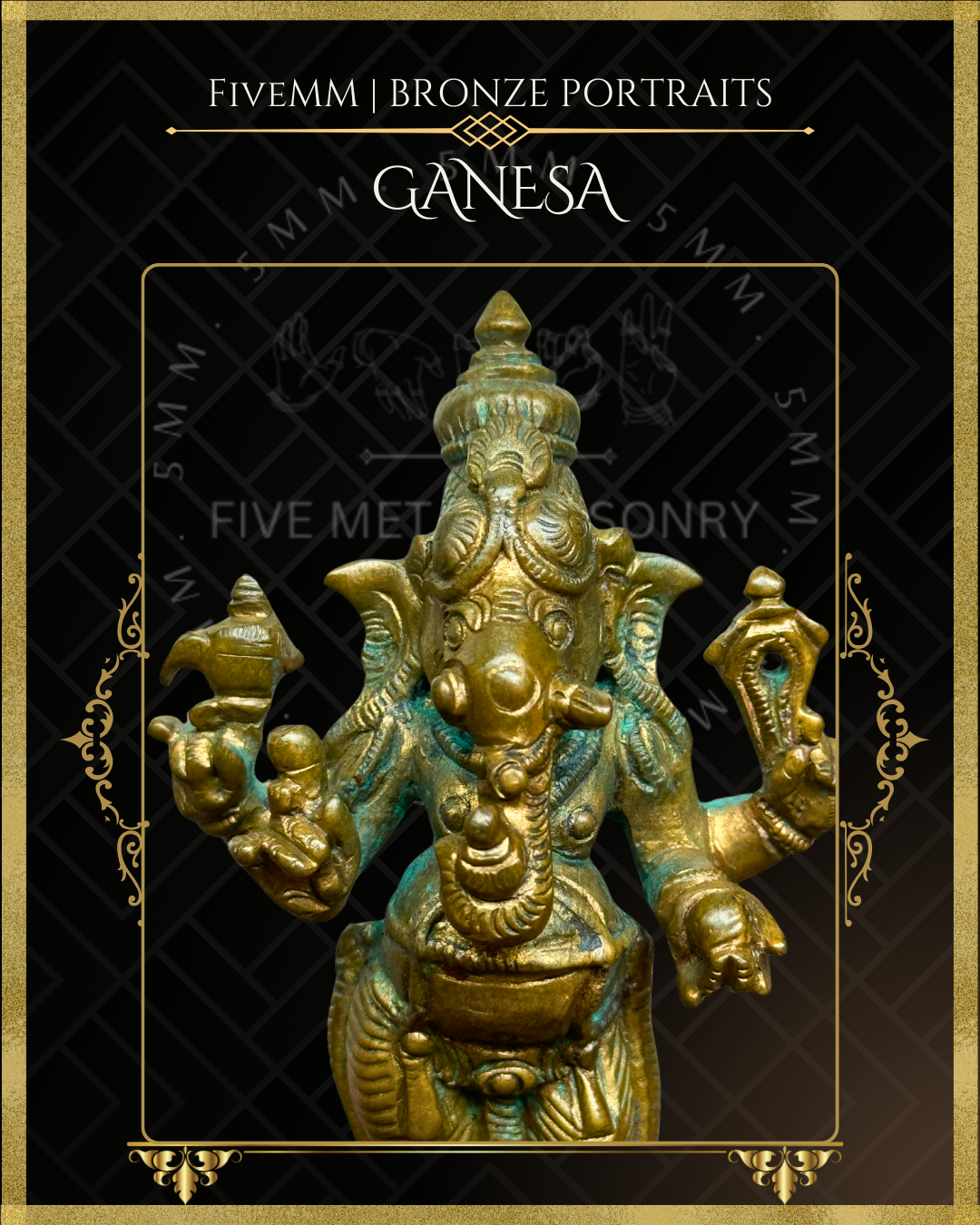 4" Ganesa Standing Antique Patina