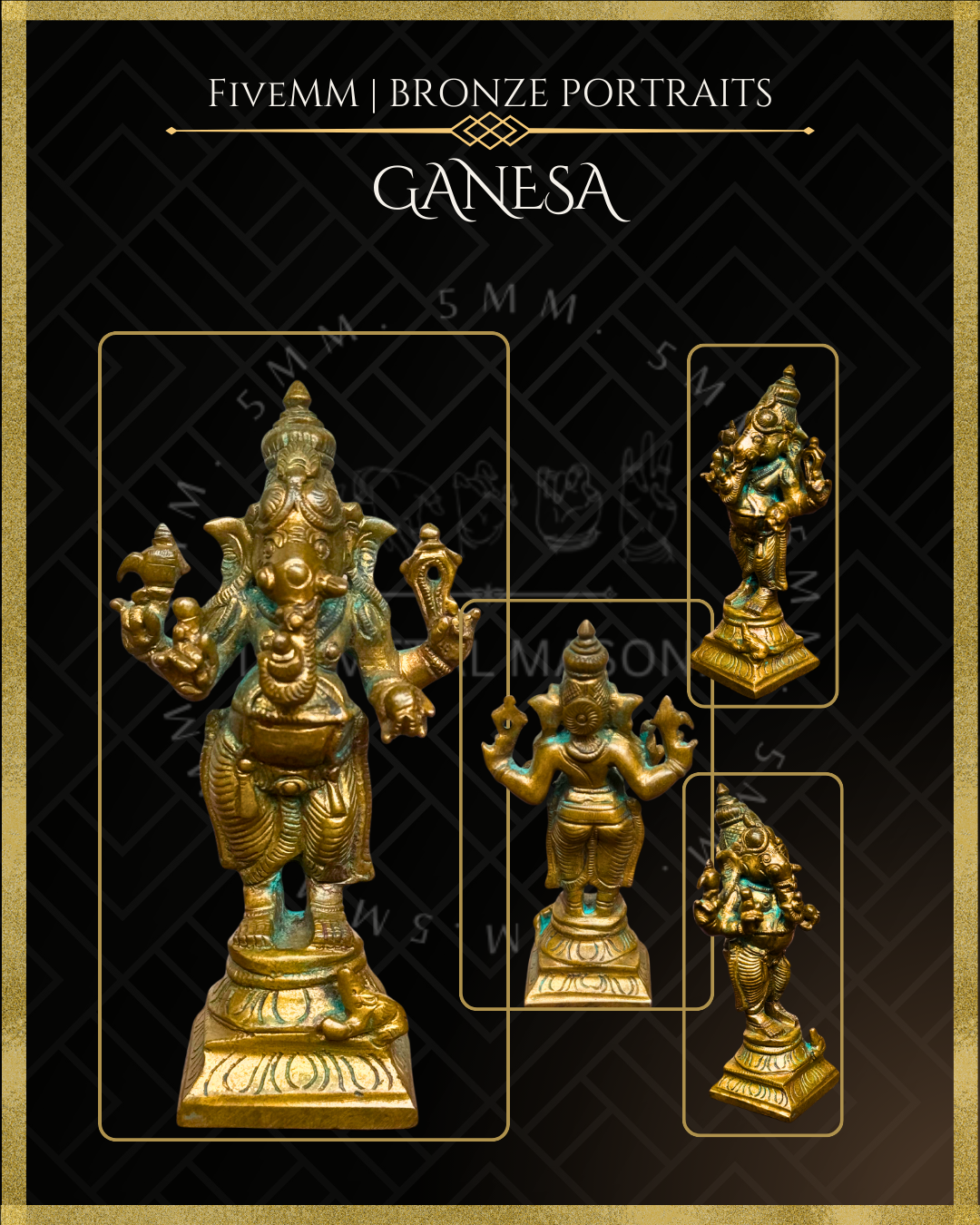 4" Ganesa Standing Antique Patina