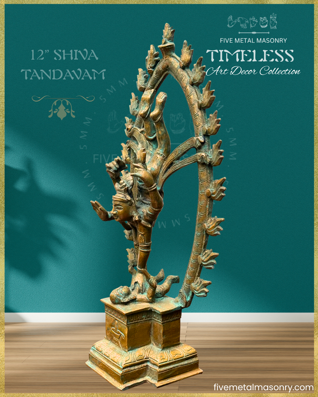 Shiva Tandavam Bronze Panchaloha statue – Timeless Collection - Iconography per Shilpa Sastra, Handcrafted lost wax casting – Left facing view