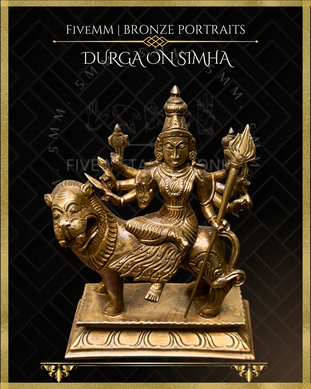Durga On Simha Panchaloha Bronze statue - Shilpa Sastra iconography, handcrafted lost wax casting – Top angle view