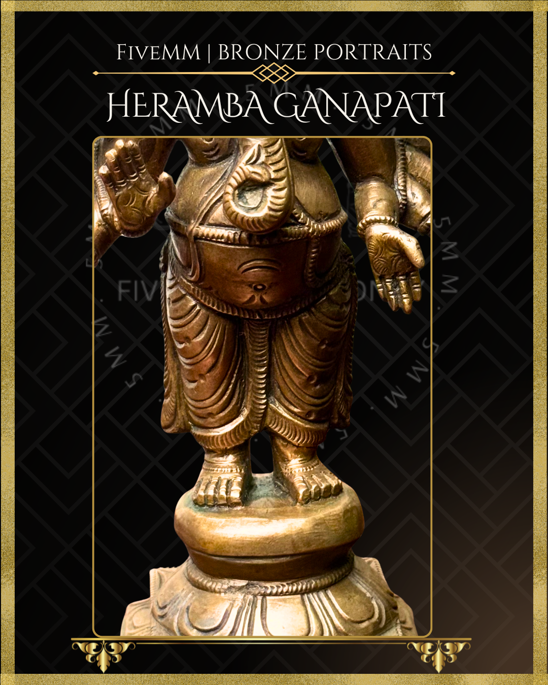 Heramba Ganapati Panchaloha Bronze statue – per Shilpa Sastra iconography, handcrafted by lost wax casting – lower body closeup view