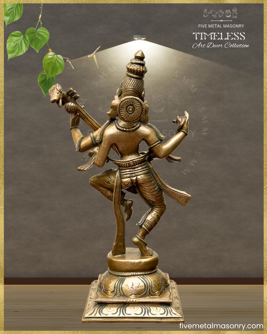 Nartana Saraswati Bronze Panchaloha statue - Timeless Collection – Shilpa Sastra iconography, handcrafted lost wax casting – Rear view