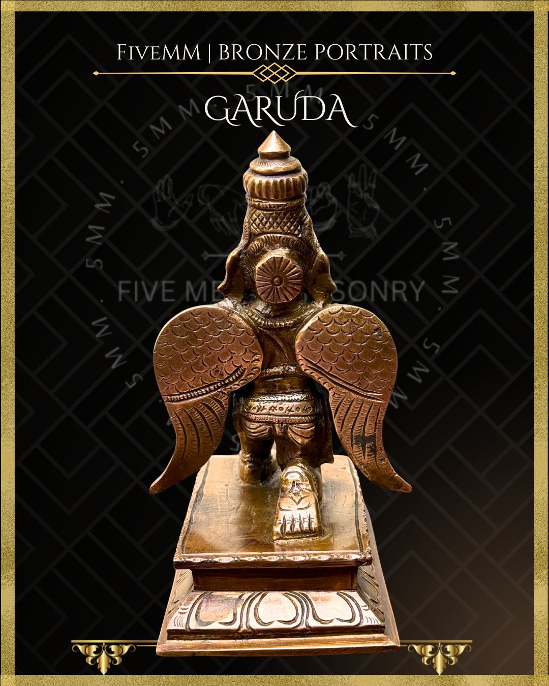 Garuda Bronze statue – per Shilpa Sastra iconography, handcrafted by lost wax casting – Rear view