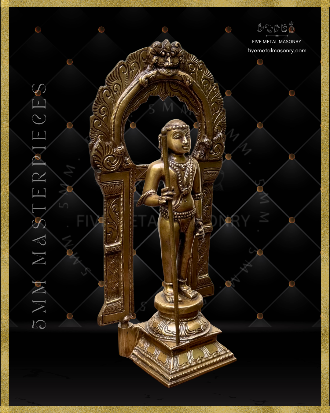 Right facing view of Dhandayudhapani Murugan Panchaloha Bronze statue -  Masterpieces Collection - Iconography per Shilpa Sastra, handcrafted lost wax casting