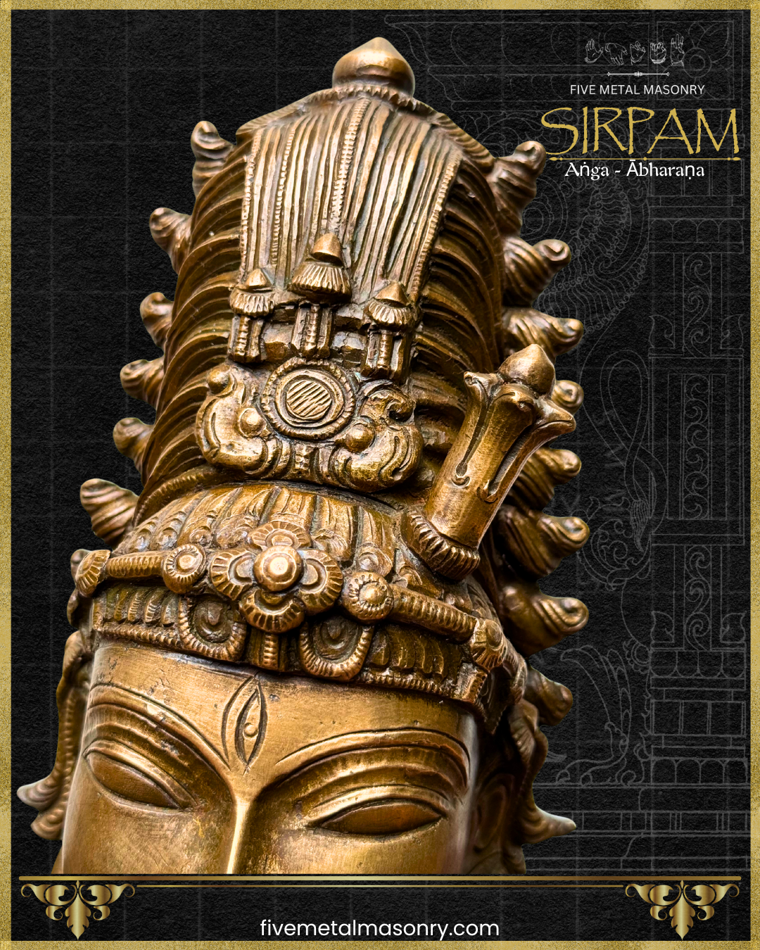 Siva’s Head Bronze sculpture – Sirpam Collection - Iconography per Shilpa Sastra, Handcrafted lost wax casting – Jatamakuta Closeup view