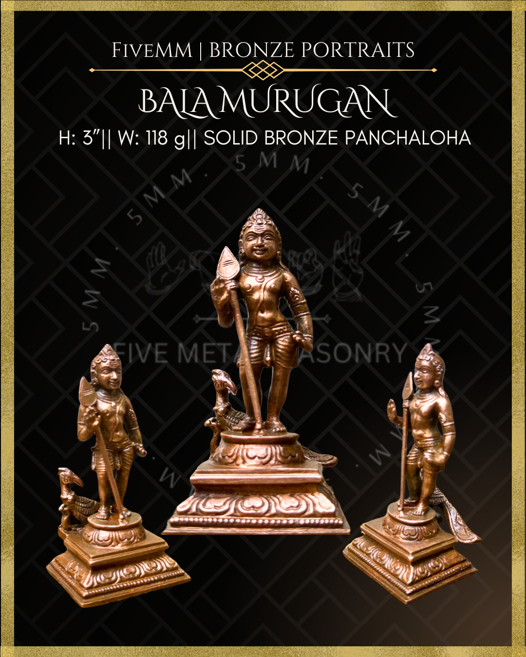 Bala Murugan Panchaloha Bronze statue  – Shilpa Sastra iconography, handcrafted lost wax casting – All angle view 