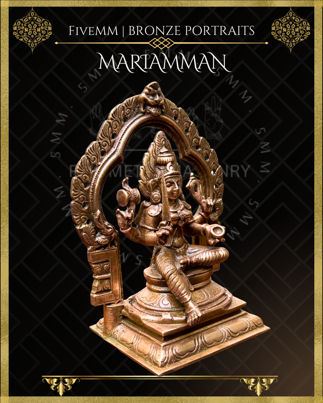 Mariamman Panchaloha Bronze statue – Shilpa Sastra iconography, handcrafted lost wax casting – Right facing view