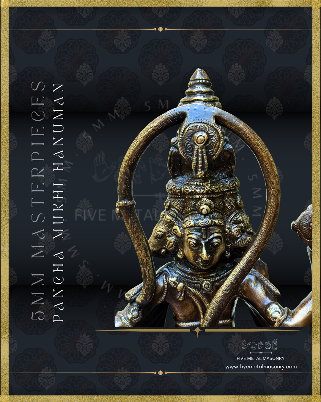 Panch Mukhi Hanuman Panchaloha Bronze statue -  Masterpieces Collection - Iconography per Shilpa Sastra, handcrafted lost wax casting – Garuda face view
