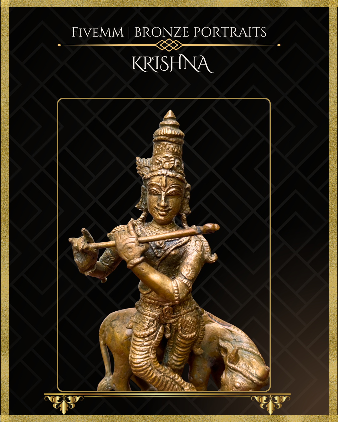 krishna with cow Panchaloha Bronze statue – Shilpa Sastra iconography, handcrafted lost wax casting – Closeup view