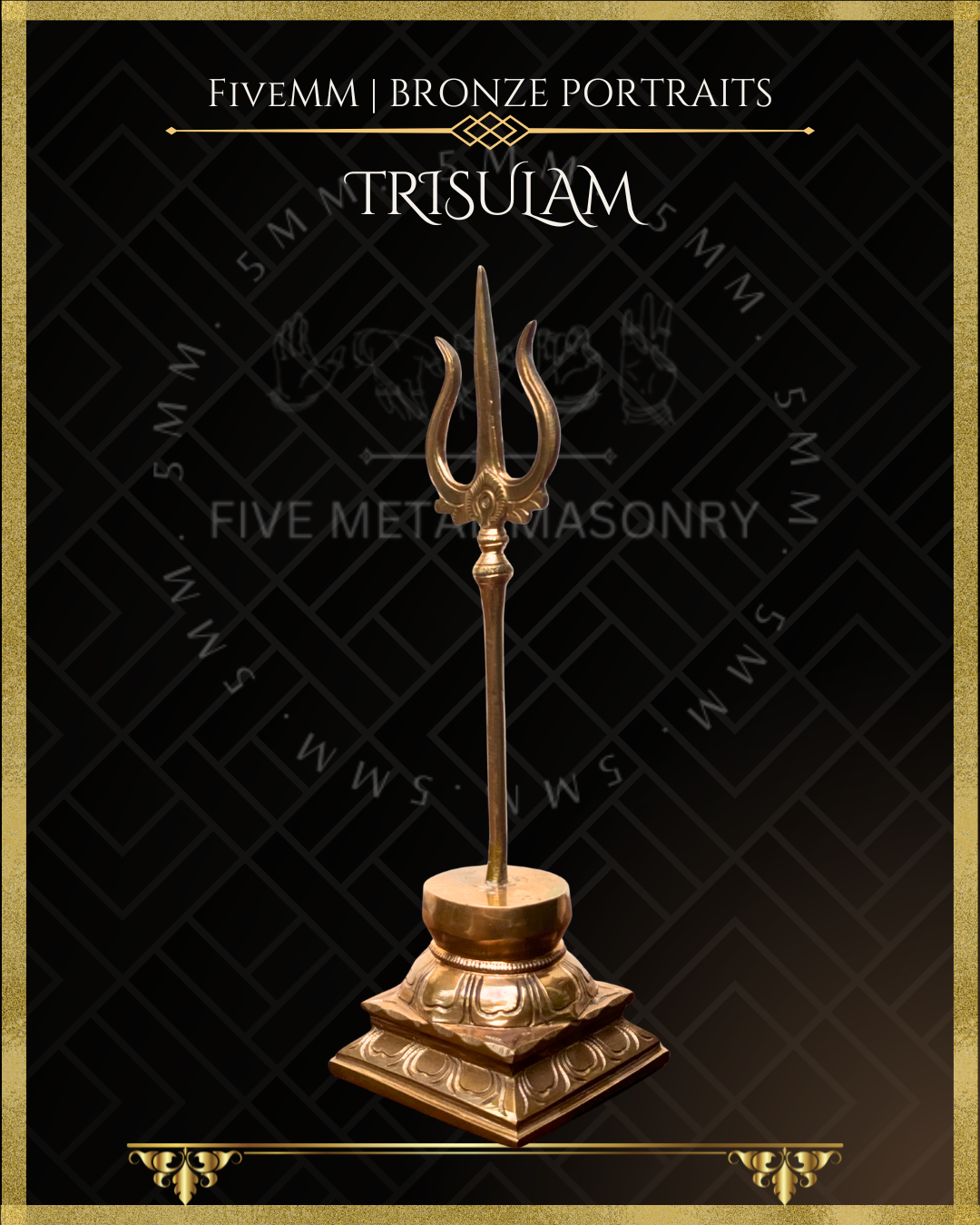 Trisula-Trident Panchaloha Bronze – per Shilpa Sastra iconography, handcrafted by lost wax casting – Left facing view