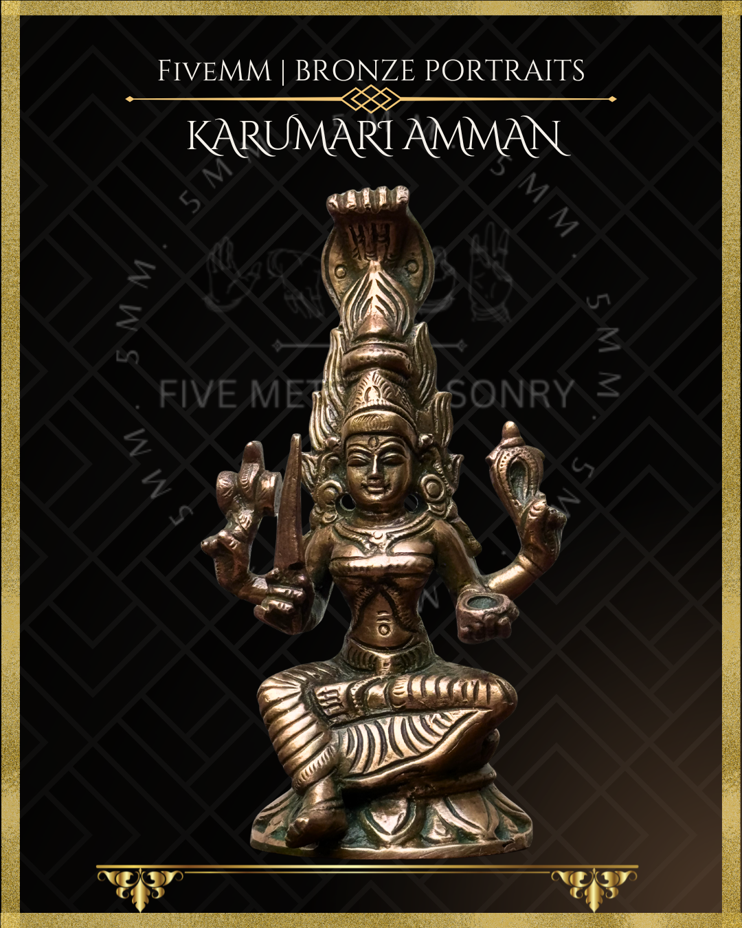 Karumari amman Panchaloha Bronze statue - Shilpa Sastra iconography, handcrafted lost wax casting – Projected view