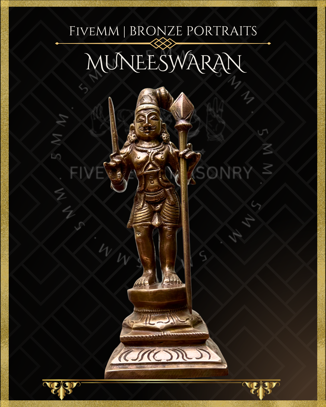 Muneeswaran Panchaloha Bronze statue – Shilpa Sastra iconography, handcrafted lost wax casting – Bottom up angle view