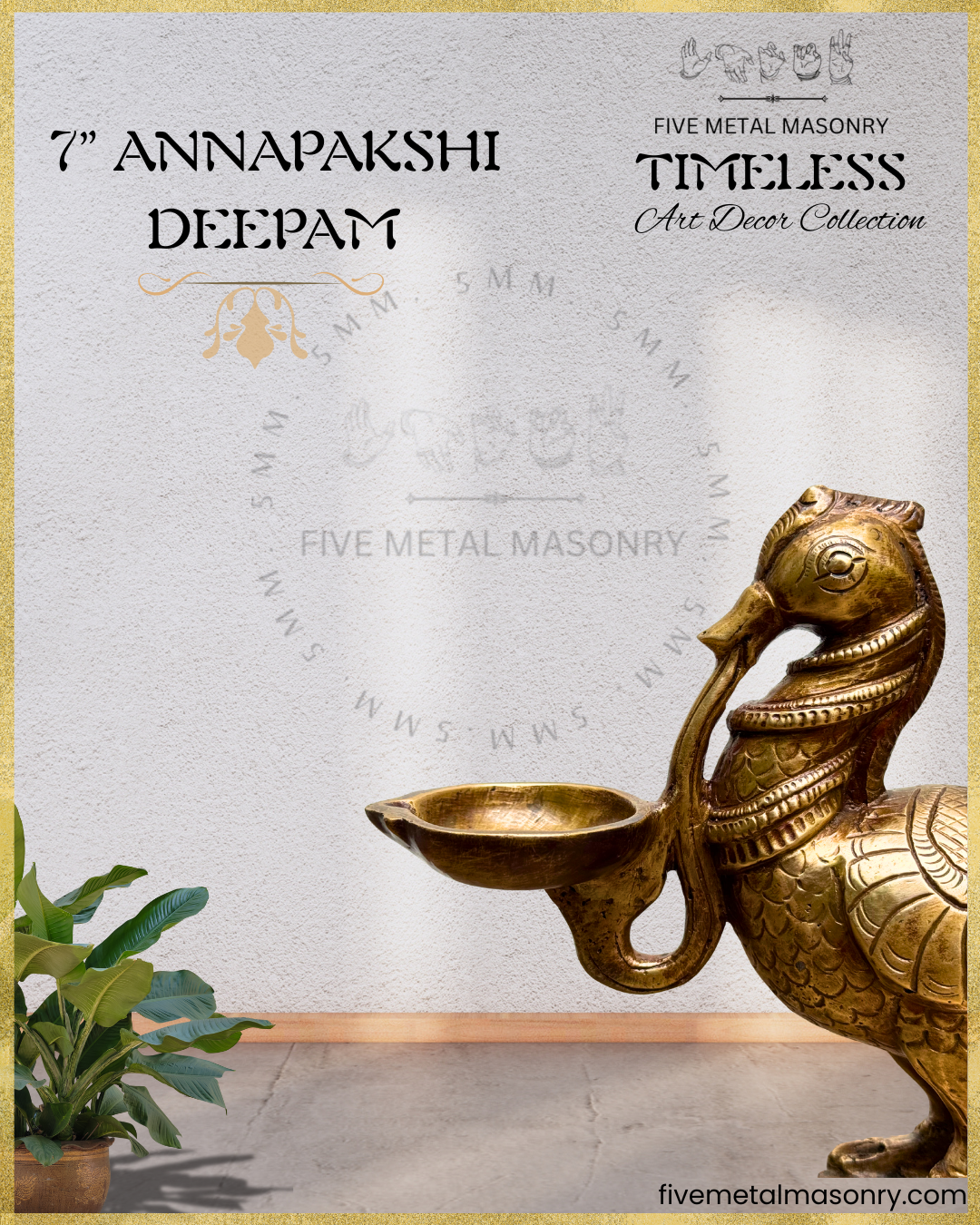 Hamsa Deepam Panchaloha bronze statue – Shilpa Sastra iconography, handcrafted lost wax casting – Close up view