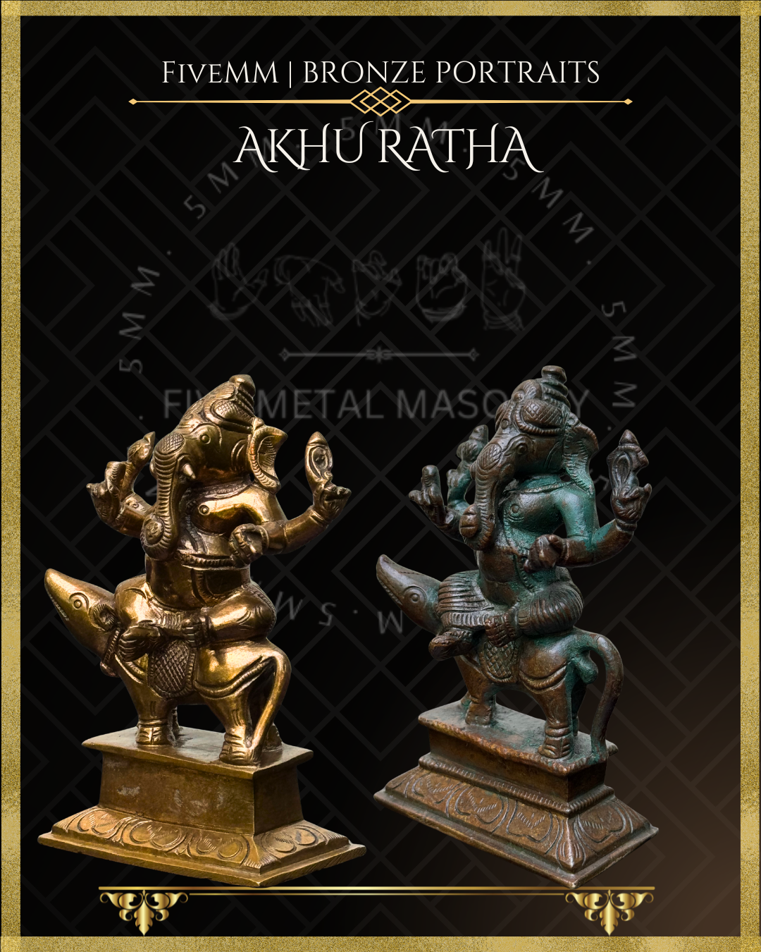 Ganesha on Mushaka (mouse) Panchaloha Bronze statue – per Shilpa Sastra iconography, handcrafted by lost wax casting – Left facing view