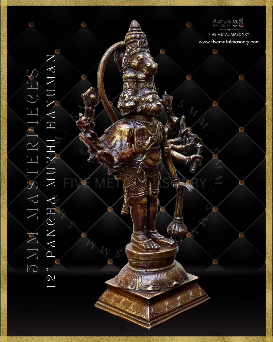 Panch Mukhi Hanuman Panchaloha Bronze statue -  Masterpieces Collection - Iconography per Shilpa Sastra, handcrafted lost wax casting – Right facing view