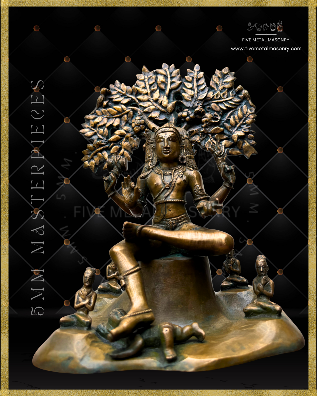 Dakshinamurti Shiva Panchaloha Bronze statue -  Masterpieces Collection - Iconography per Shilpa Sastra, handcrafted lost wax casting-projected view
