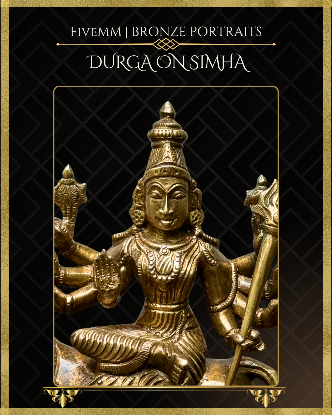Durga On Simha Panchaloha Bronze statue - Shilpa Sastra iconography, handcrafted lost wax casting – Detailing view (face)