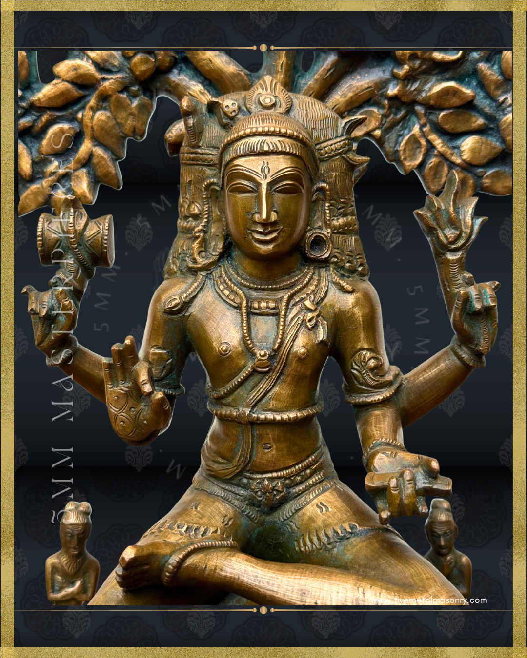 Dakshinamurti Shiva Panchaloha Bronze statue -  Masterpieces Collection - Iconography per Shilpa Sastra, handcrafted lost wax casting-close up view