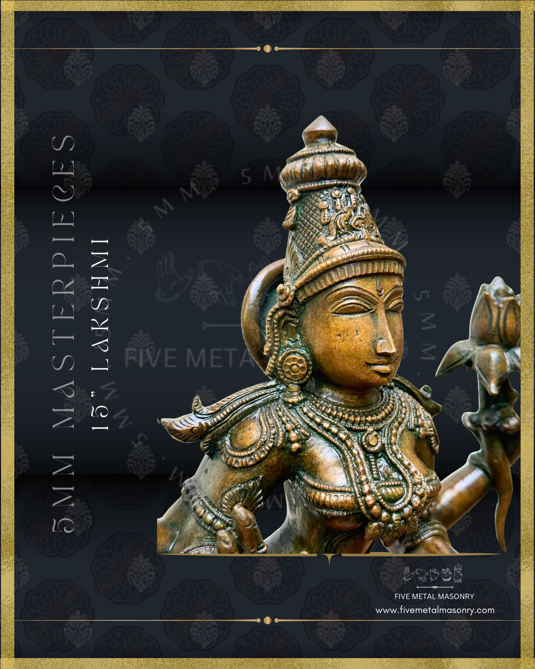 Lakshmi Standing Panchaloha Bronze statue, Masterpieces Collection – Shilpa Sastra iconography, handcrafted lost wax casting – Face Right close-up view