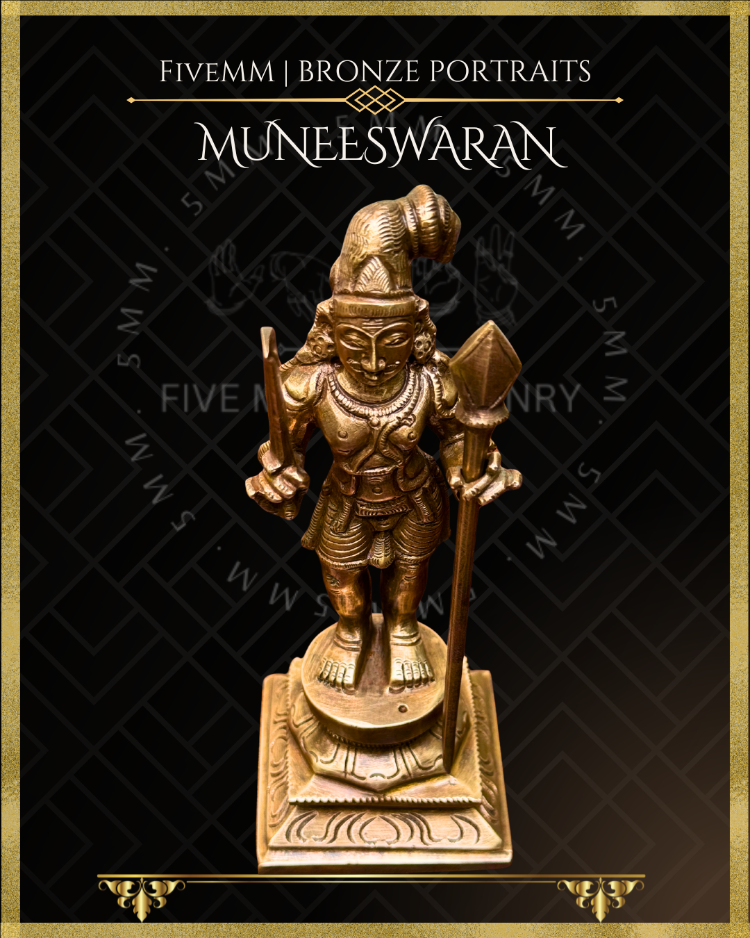 Muneeswaran Panchaloha Bronze statue – Shilpa Sastra iconography, handcrafted lost wax casting – Top angle view