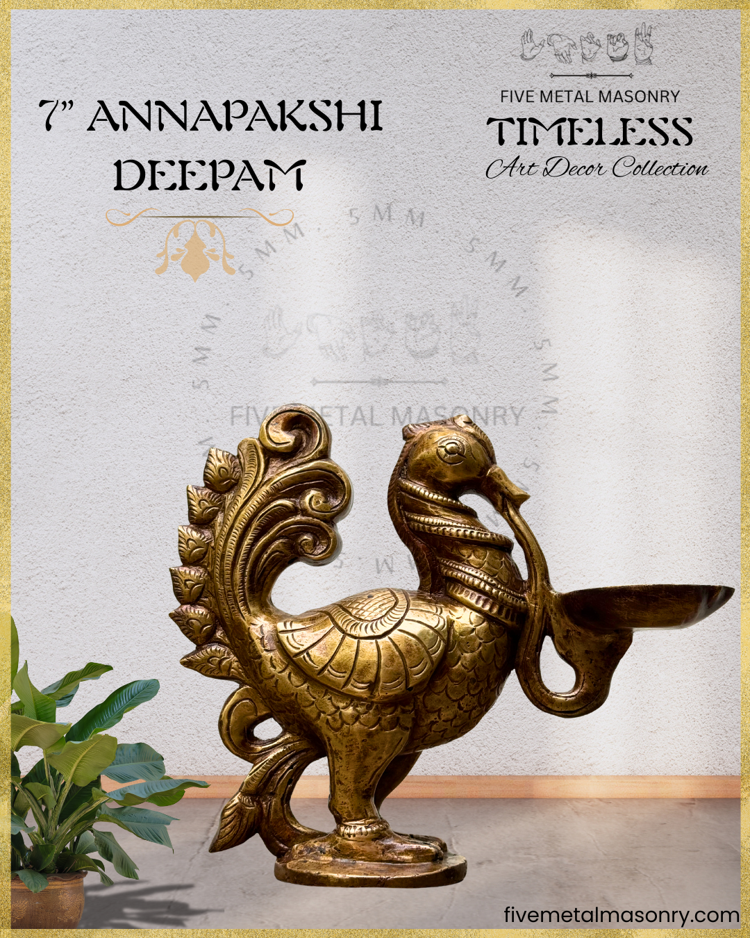 Hamsa Deepam Panchaloha bronze statue – Shilpa Sastra iconography, handcrafted lost wax casting – Bottom angle view