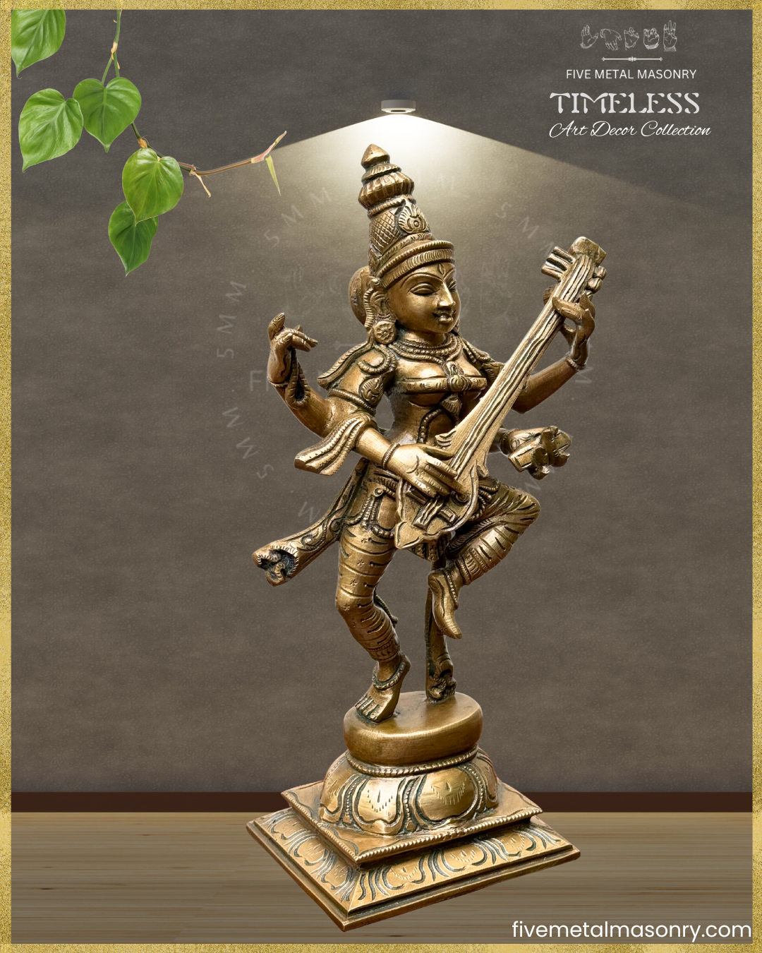Nartana Saraswati Bronze Panchaloha statue - Timeless Collection – Shilpa Sastra iconography, handcrafted lost wax casting – Right profile view