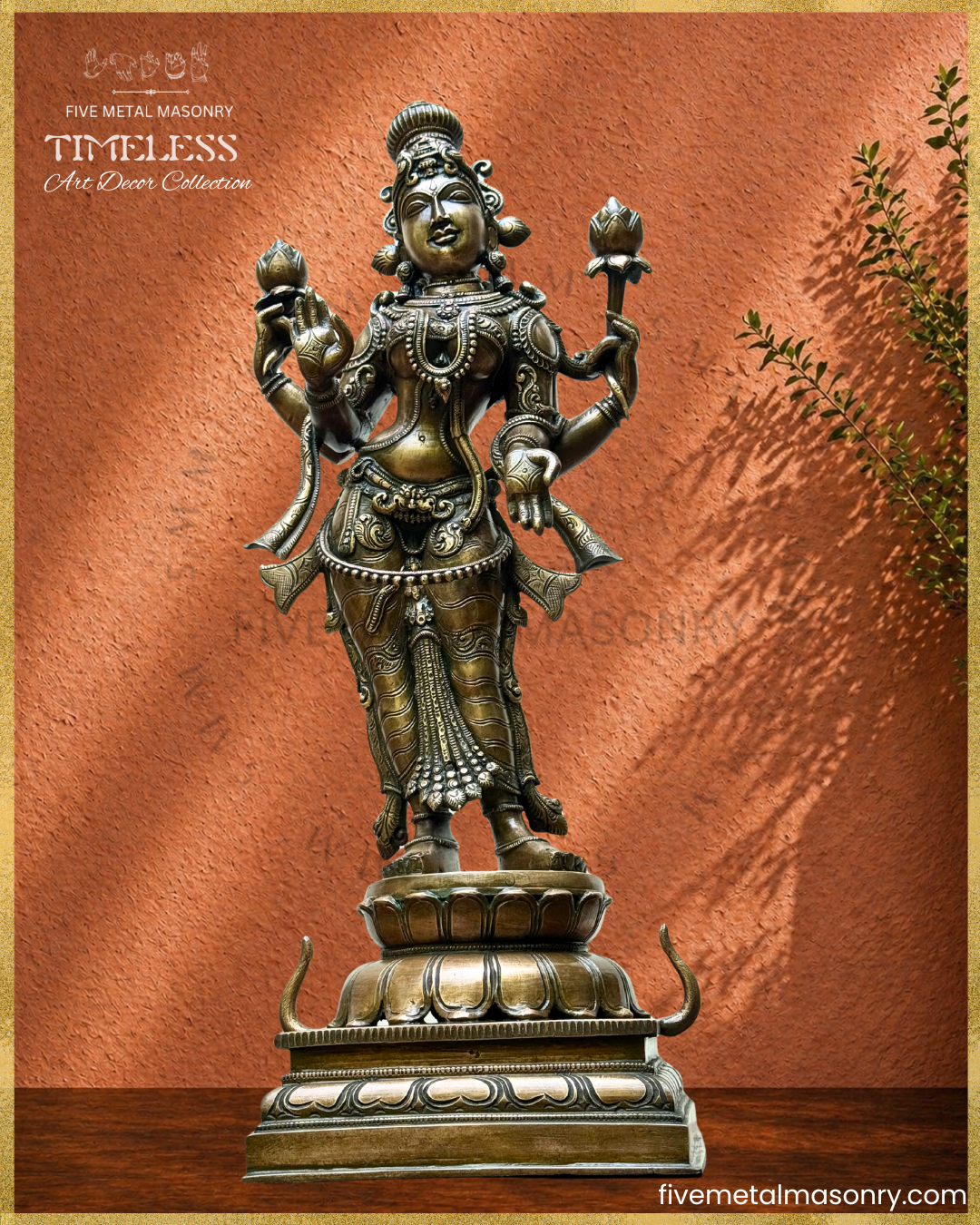 Bottom up view of panchaloha Bronze statue of Lakshmi in standing posture from Timeless collection