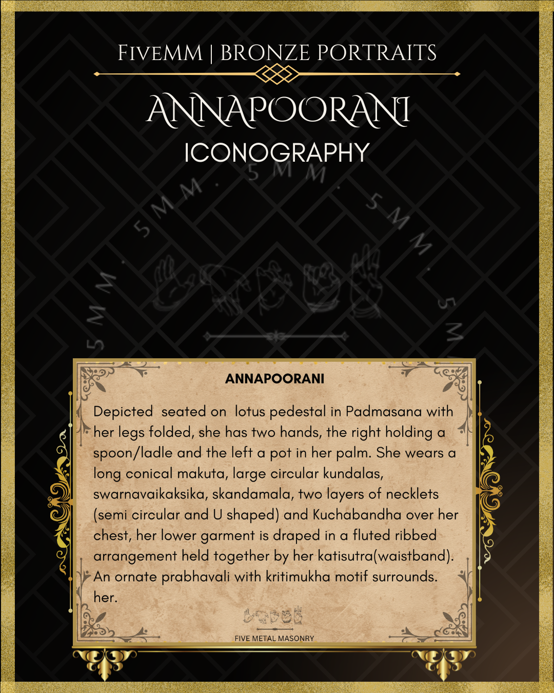 Annapoorani/Annapurna Panchaloha Bronze statue – per Shilpa Sastra iconography, handcrafted by lost wax casting – iconographic description