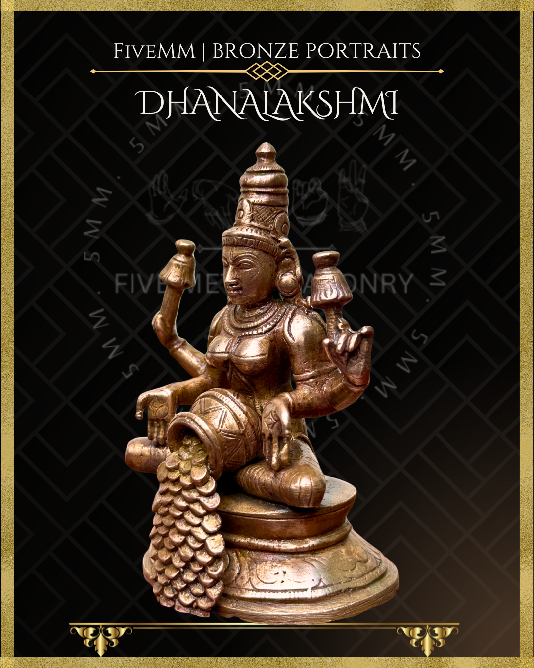 Kubera Lakshmi Panchaloha Bronze statue – Shilpa Sastra iconography, handcrafted lost wax casting – Left facing view