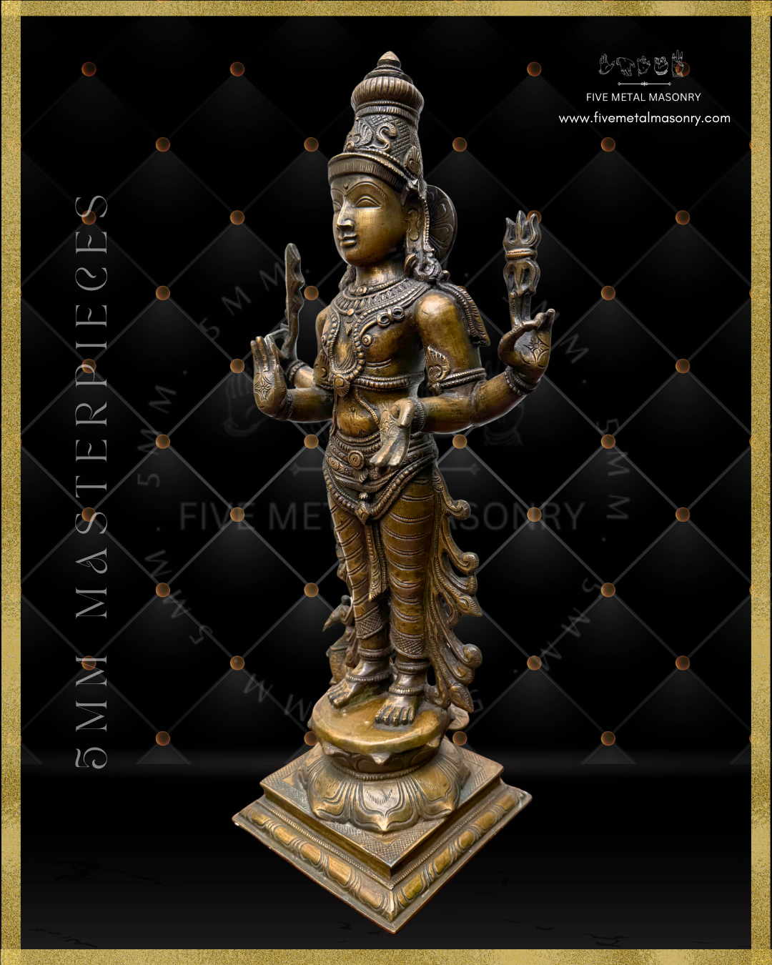 Murugan Panchaloha Bronze statue -  Masterpieces Collection - Iconography per Shilpa Sastra, handcrafted lost wax casting- left facing view