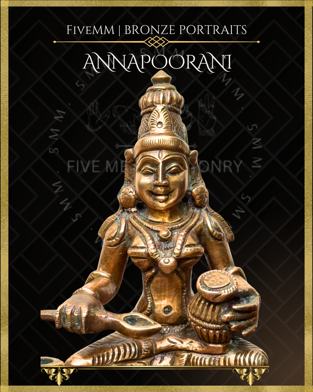 Annapoorani/Annapurna Panchaloha Bronze statue – per Shilpa Sastra iconography, handcrafted by lost wax casting – closeup view