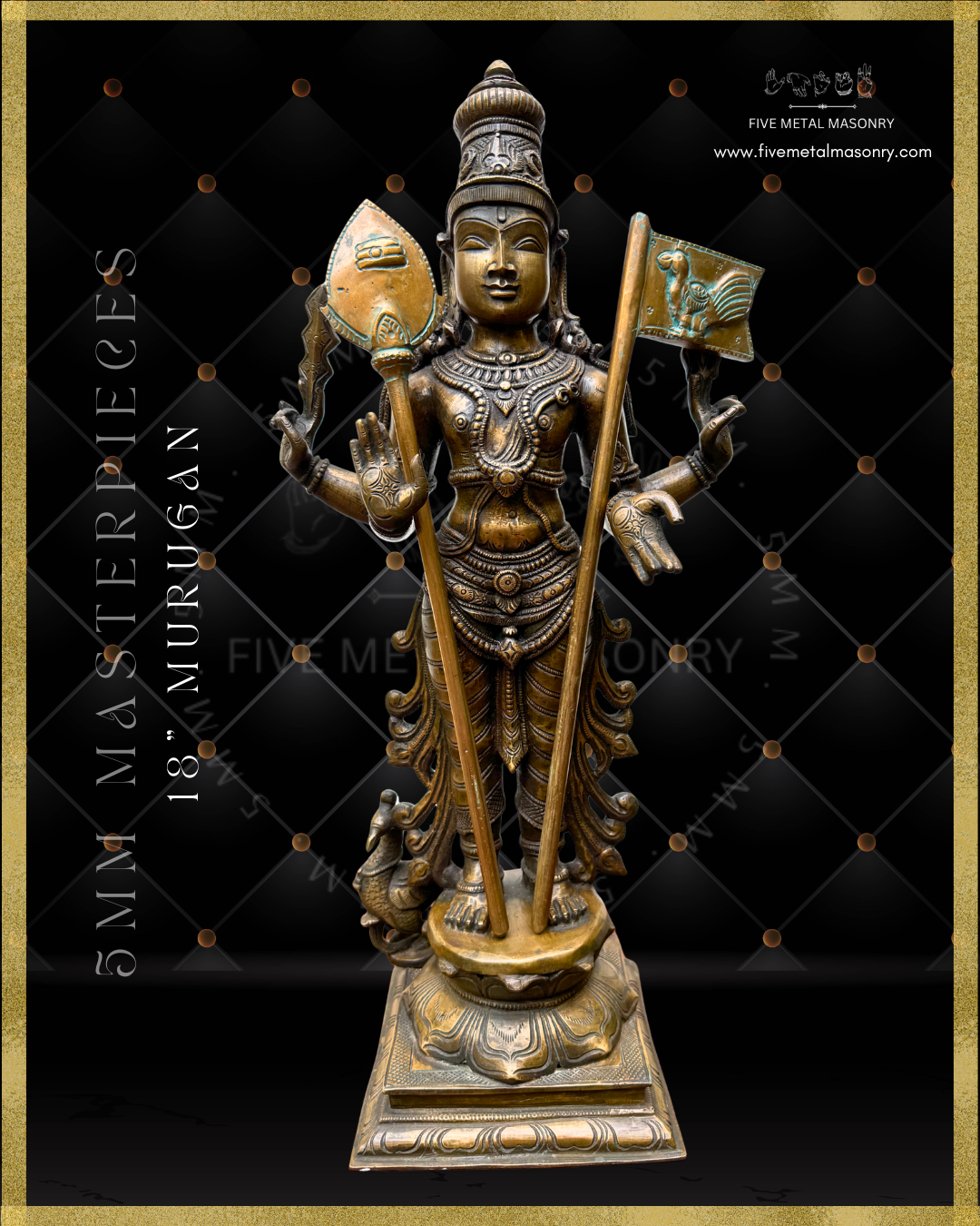 Murugan Panchaloha Bronze statue -  Masterpieces Collection - Iconography per Shilpa Sastra, handcrafted lost wax casting- front view