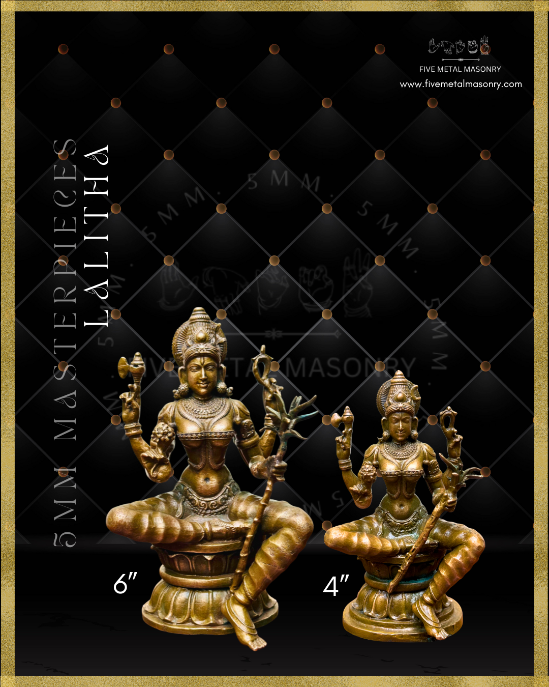 Lalitha-Tripurasundari Panchaloha Bronze statue -  Masterpieces Collection - Iconography per Shilpa Sastra, handcrafted lost wax casting – Size options