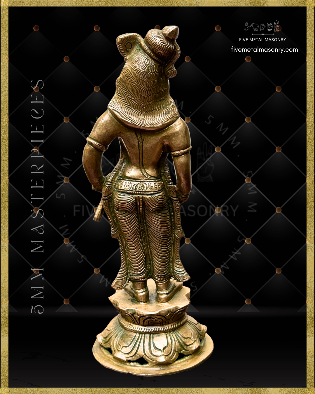 Krishna Panchaloha Bronze statue -  Masterpieces Collection - Iconography per Shilpa Sastra, handcrafted lost wax casting – Rear view