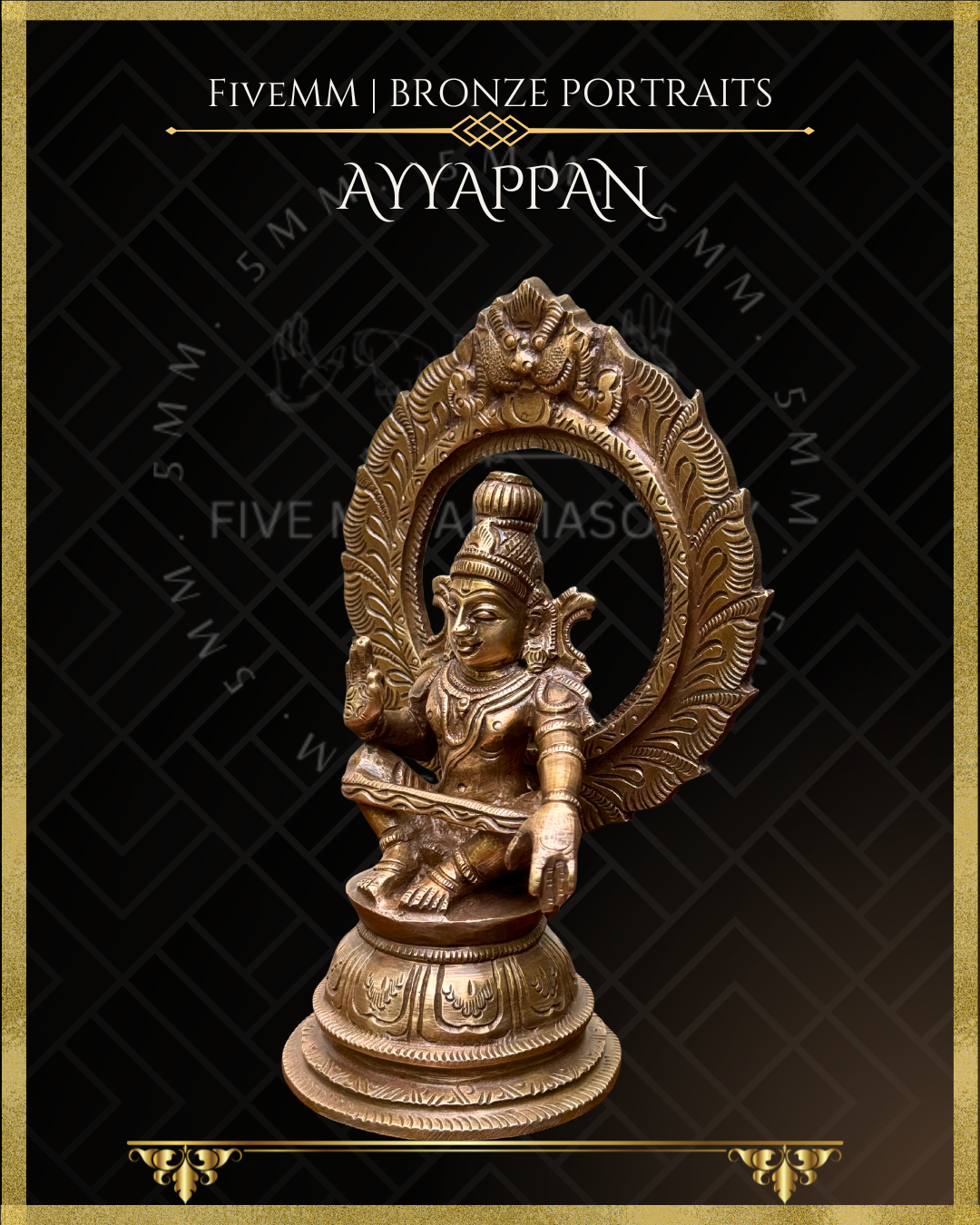 Ayyappan Panchaloha Bronze statue – per Shilpa Sastra iconography, handcrafted by lost wax casting – Left facing view