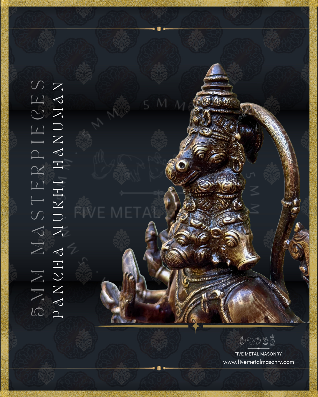 Panch Mukhi Hanuman Panchaloha Bronze statue -  Masterpieces Collection - Iconography per Shilpa Sastra, handcrafted lost wax casting – Varaha face view