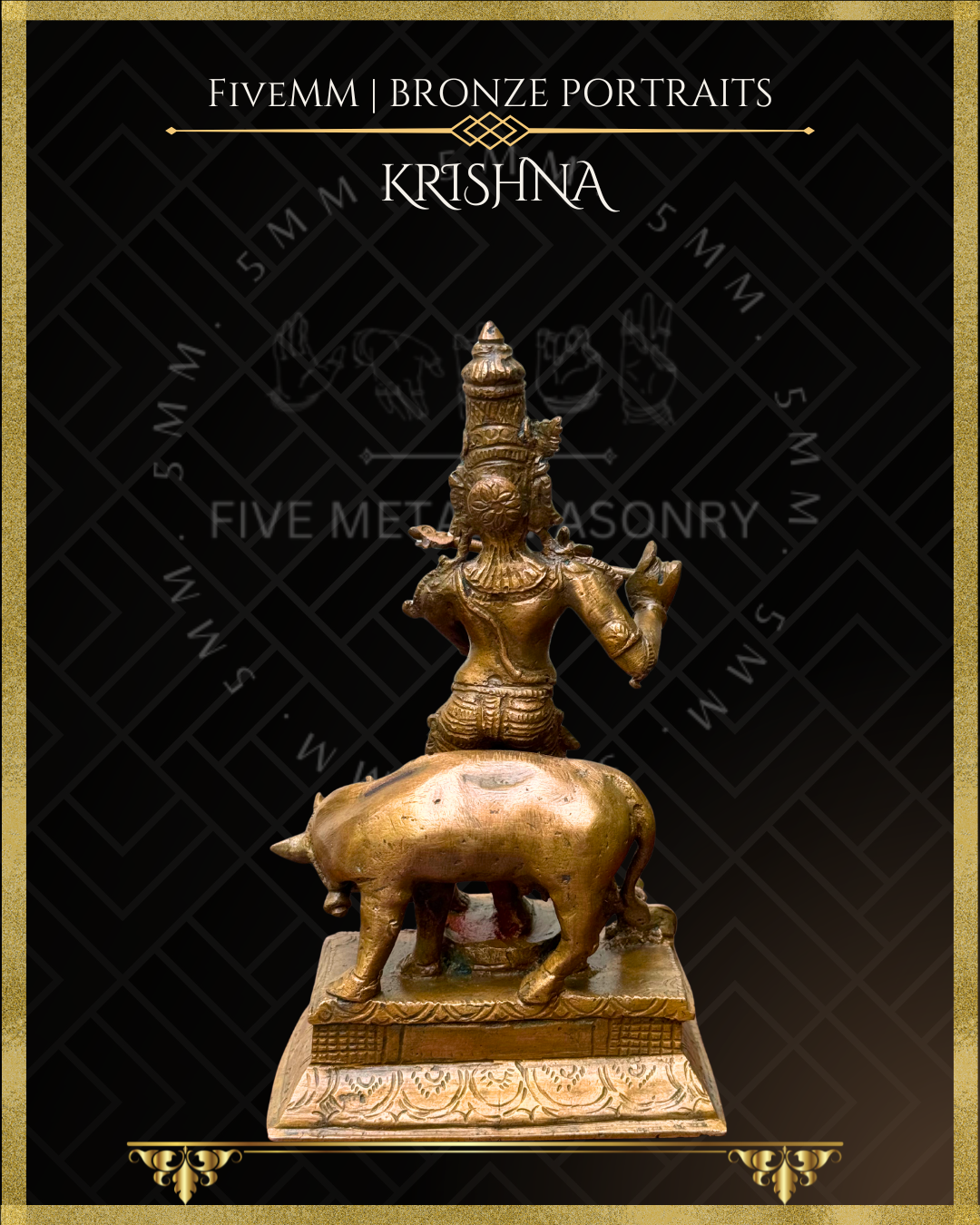krishna with cow Panchaloha Bronze statue – Shilpa Sastra iconography, handcrafted lost wax casting – Back view