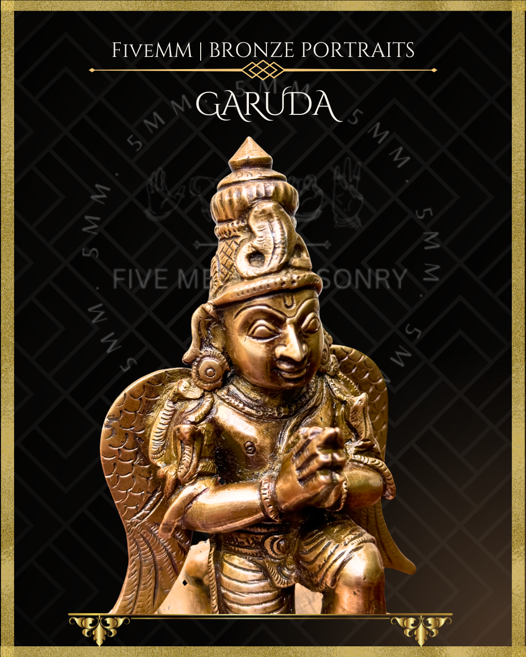 Garuda Bronze statue – per Shilpa Sastra iconography, handcrafted by lost wax casting – closeup view