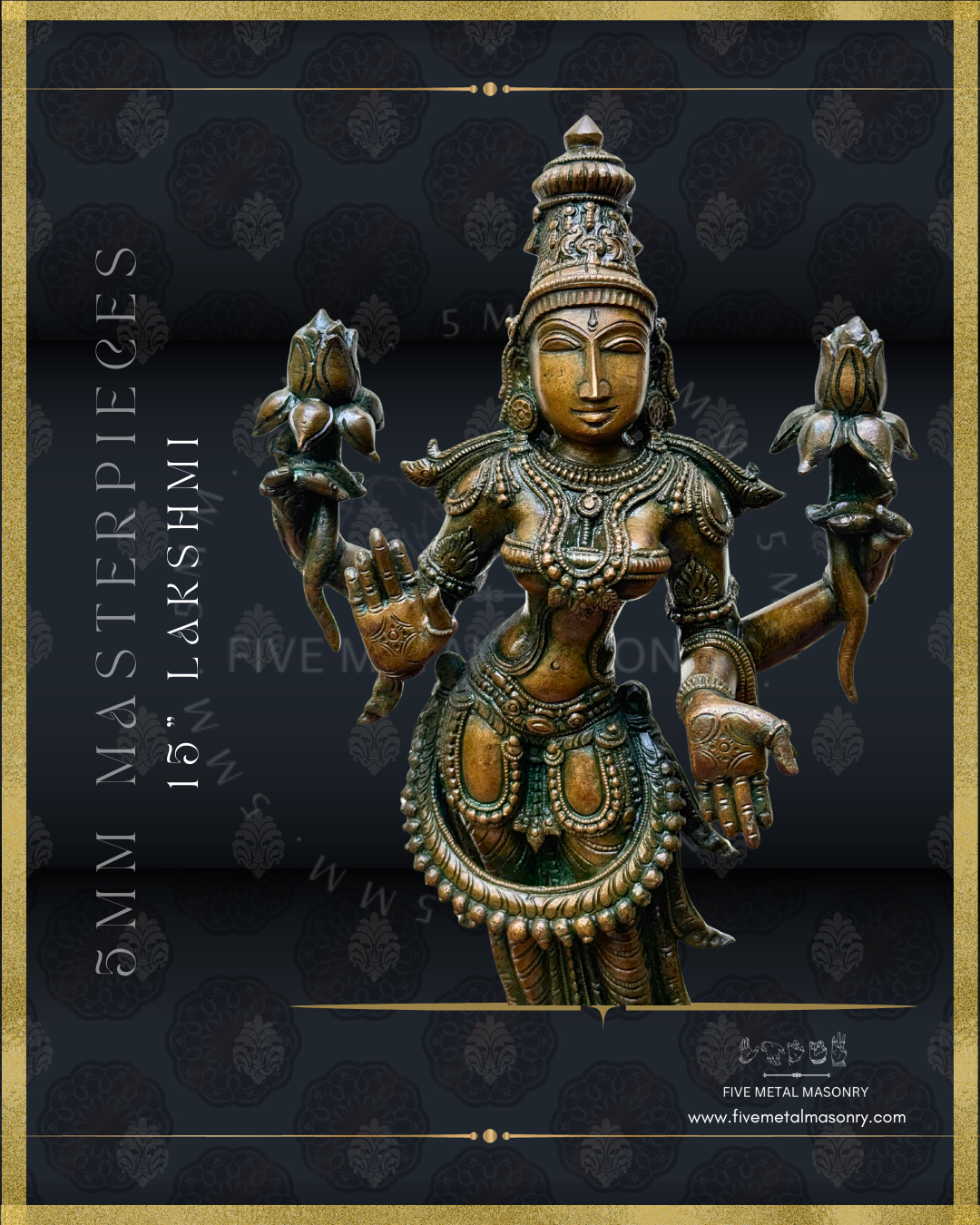 Lakshmi Standing Panchaloha Bronze statue, Masterpieces Collection – Shilpa Sastra iconography, handcrafted lost wax casting – Upper Part close-up view