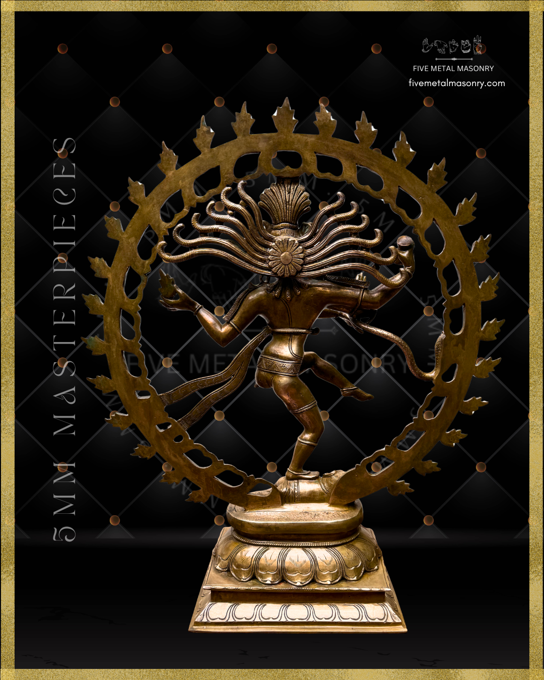Rear view of Nataraja Panchaloha bronze icon from the 5MM Masterpieces collection, shown in ananda-tandava in South Indian iconographic tradition
