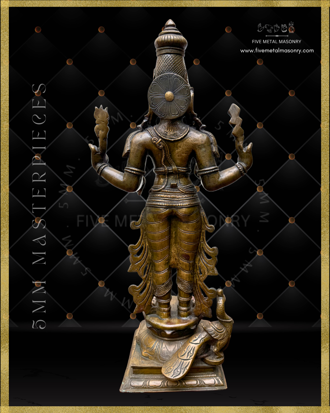 Murugan Panchaloha Bronze statue -  Masterpieces Collection - Iconography per Shilpa Sastra, handcrafted lost wax casting- rear view