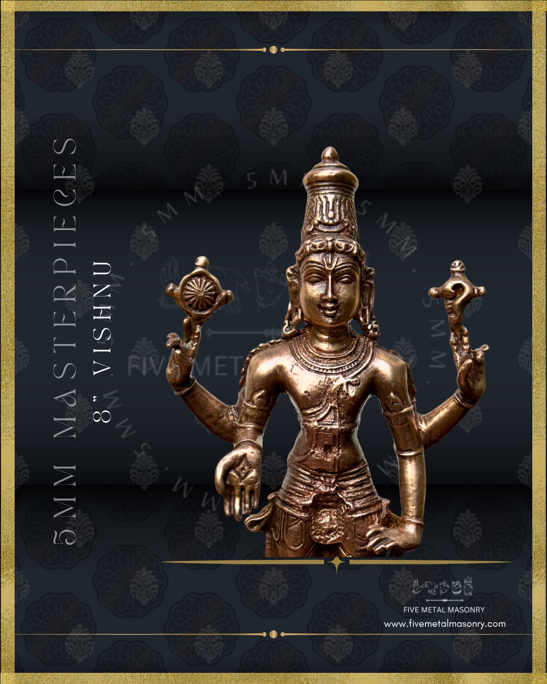 Vishnu Panchaloha bronze statue – Shilpa Sastra iconography, handcrafted lost wax casting – Upper part closeup view