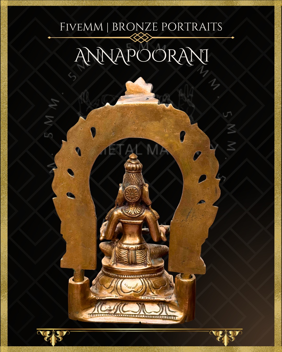 Annapoorani/Annapurna Panchaloha Bronze statue – per Shilpa Sastra iconography, handcrafted by lost wax casting – Rear view