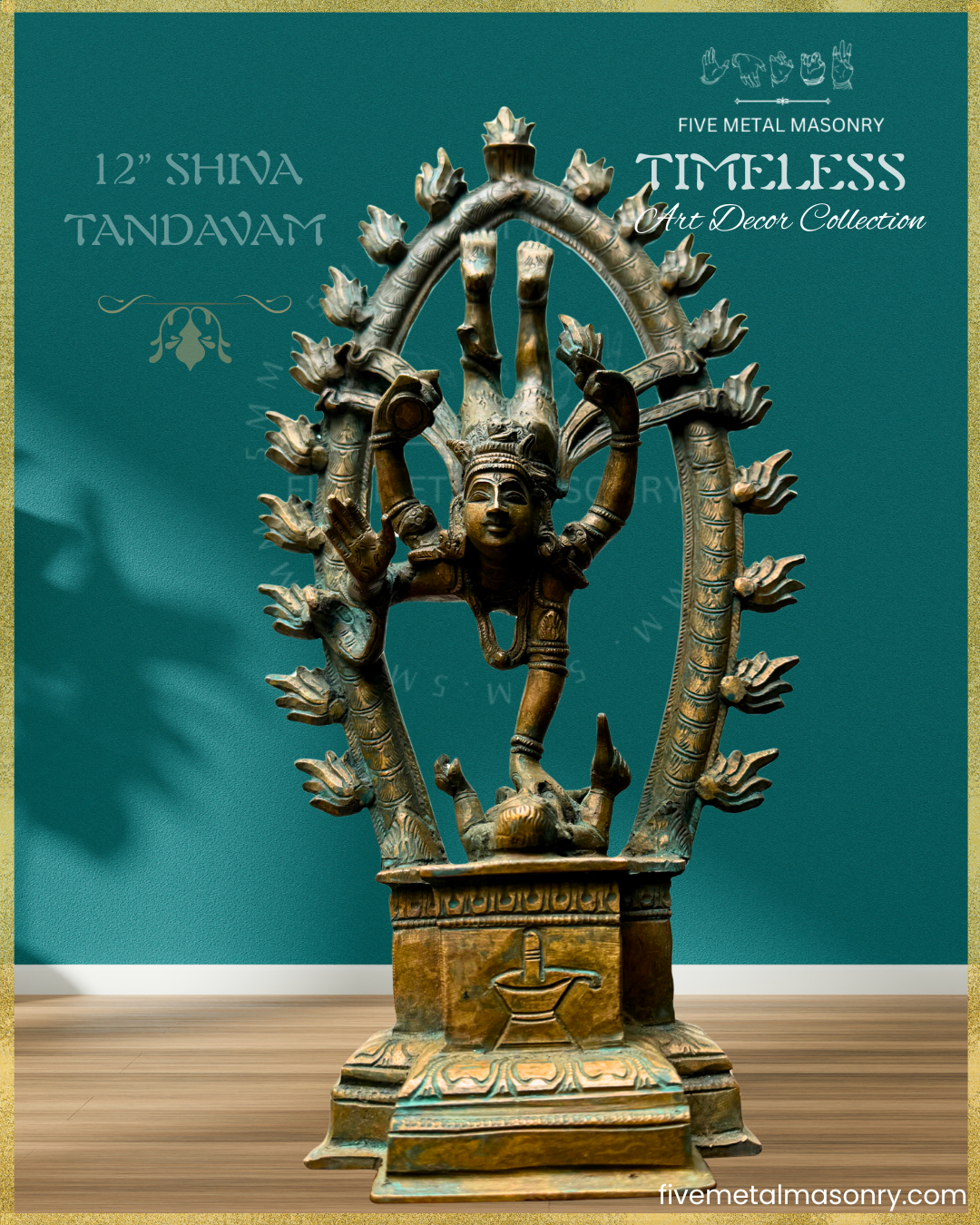 Shiva Tandavam Bronze Panchaloha statue – Timeless Collection - Iconography per Shilpa Sastra, Handcrafted lost wax casting – Bottom up angle view
