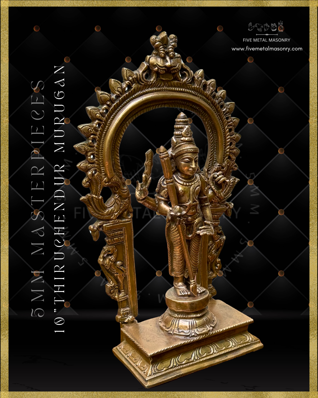 Thiruchendur Murugan Panchaloha Bronze statue Antique Patina – Shilpa Sastra iconography, handcrafted lost wax casting – Right side view 