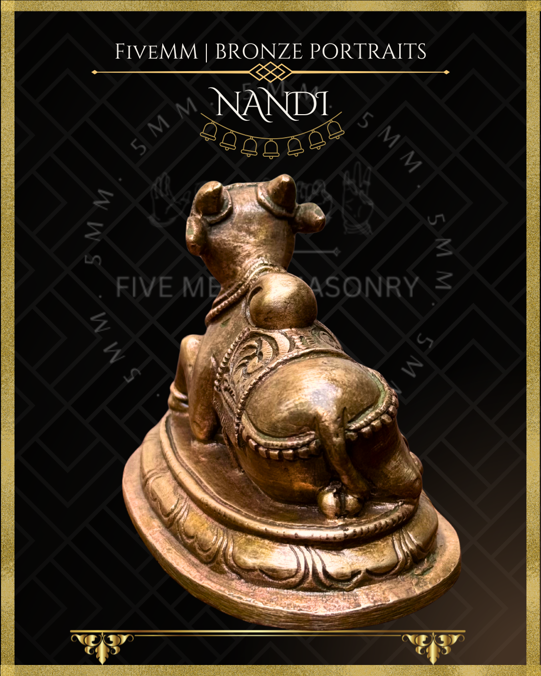 Nandi Panchaloha Bronze statue – per Shilpa Sastra iconography, handcrafted by lost wax casting – Back view
