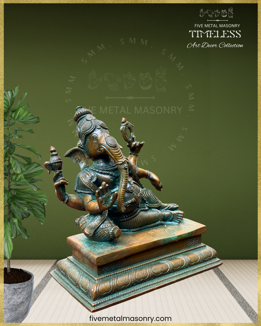 Ganesha reclining Panchaloha Bronze statue – Timeless Collection - Iconography per Shilpa Sastra, Handcrafted lost wax casting – right facing view