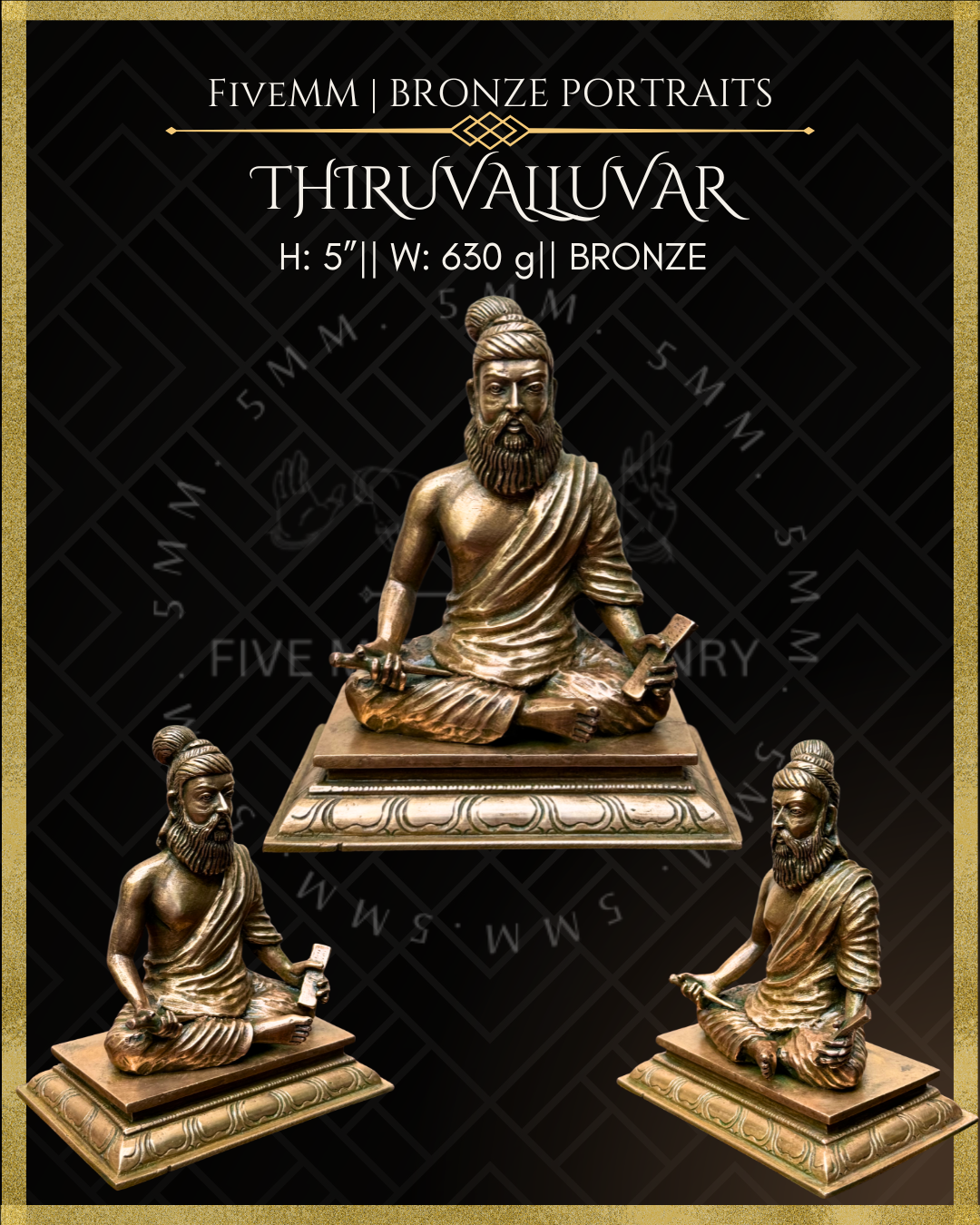 Thiruvalluvar Panchaloha Bronze statue – Shilpa Sastra iconography, handcrafted lost wax casting – Dimensions
