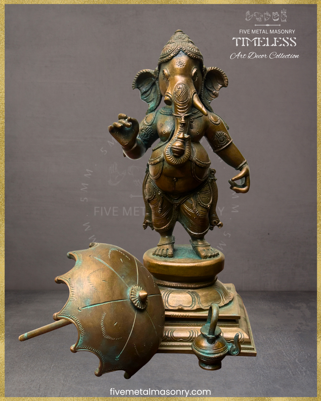 Ganesha with umbrella-Panchaloha Bronze statue – Timeless Collection - Iconography per Shilpa Sastra, Handcrafted lost wax casting 