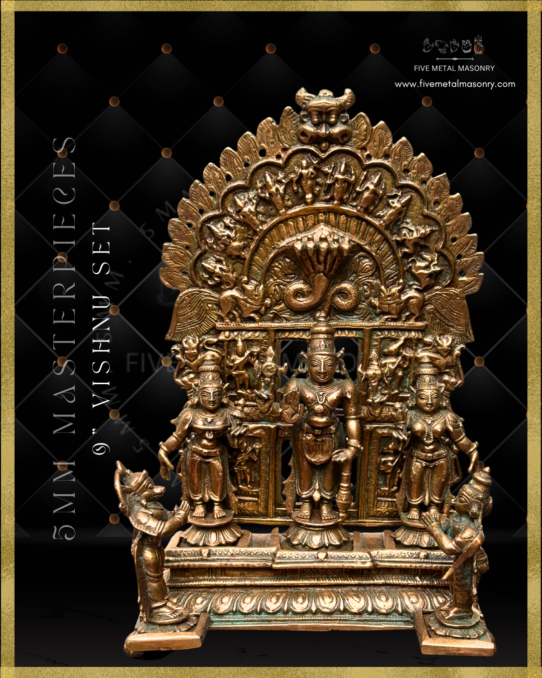 Vishnu Set with Ornate Dasavatharam Arch-Panchaloha Bronze statue -  Masterpieces Collection - Iconography per Shilpa Sastra, handcrafted lost wax casting – Front view